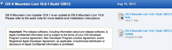 OS X Mountain Lion 10.8.1 Beta Pushed Out to Developers OS X Mountain Lion 10.8.1 Beta Pushed Out to Developers