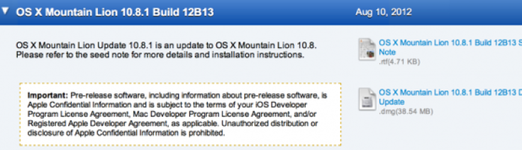 OS X Mountain Lion 10.8.1 Beta Pushed Out to Developers