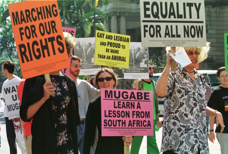SOUTH AFRICAN GAYS PROTEST AGAINST ZIMBABWE PRESIDENT ROBERT MUGABE.