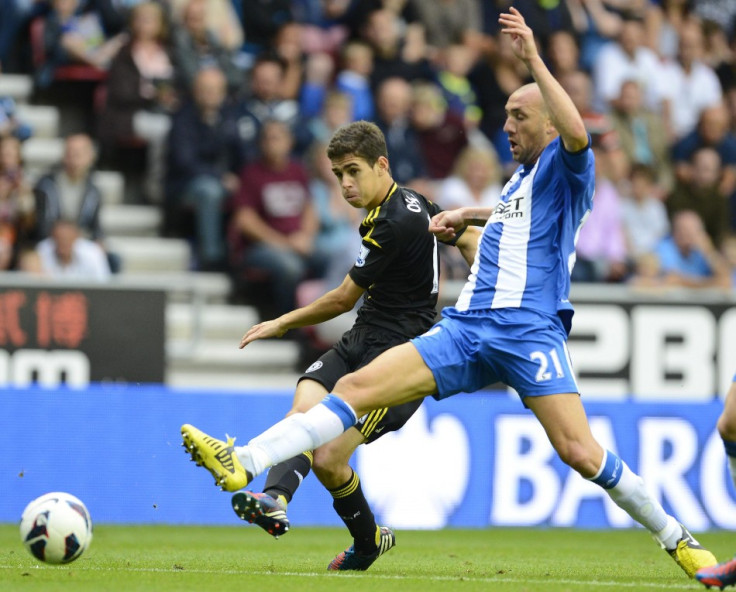 Chelsea's Oscar Shoots at Goal