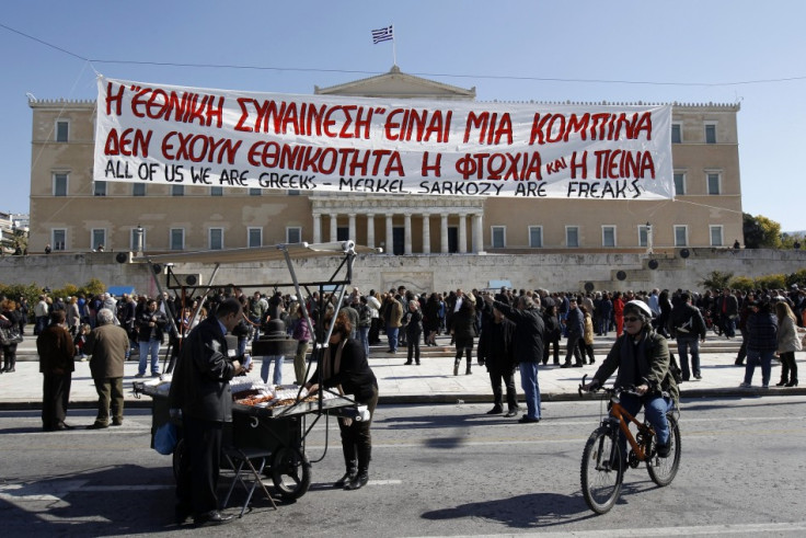 Protesters gather during an anti-austerity rally in front of the parliament in Athens