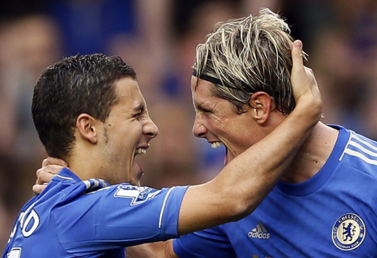 Chelsea's Eden Hazard and Fernando Torres (R)