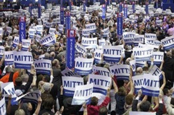 Delegates celebrate with MITT! signs at the Republican National Convention in Tampa (Reuters)