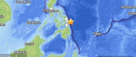 The 7.9 has struck off the east coast of the Philippines (US Geological Survey) The 7.9 has struck off the east coast of the Philippines (US Geological Survey)