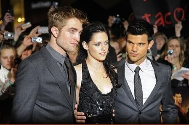 Actors Robert Pattinson (L), Kristen Stewart (C) and Taylor Lautner