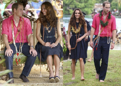 Kate Middleton and Prince William dance in grass skirts 