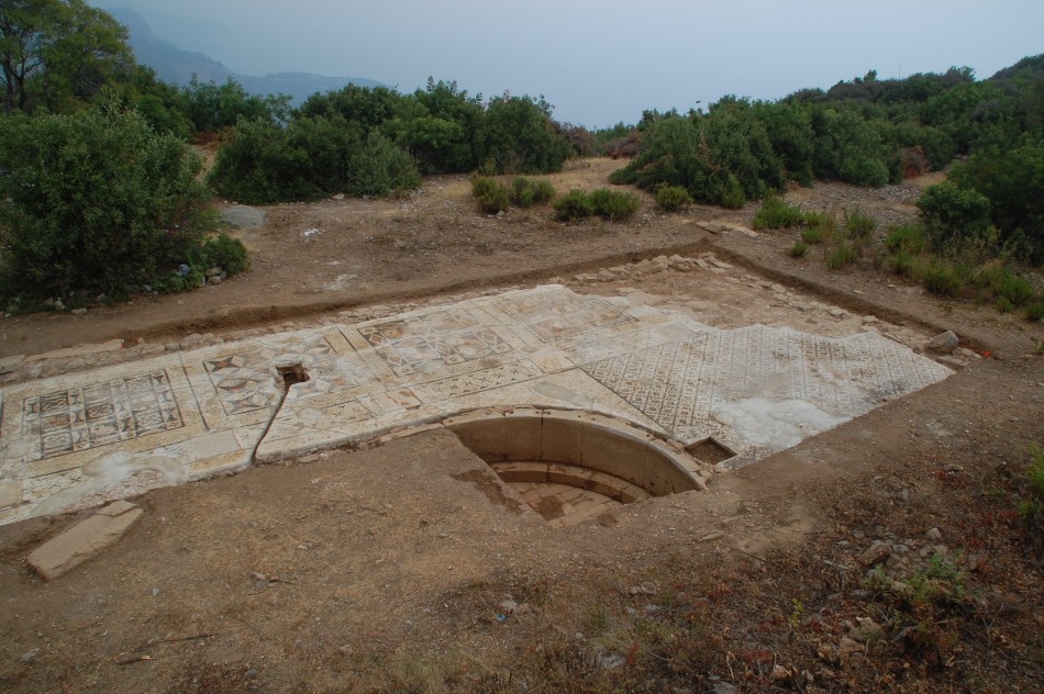 A view of the mosaic uncovered so far, along with what appears to be a 25-foot-long Roman bath. (Photo: University of Nebraska-Lincoln) A view of the mosaic uncovered so far, along with what appears to be a 25-foot-long Roman bath. (Photo: University of Nebraska-Lincoln)