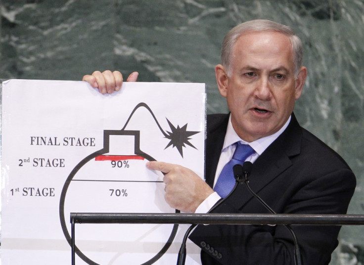 Benjamin Netanyahu and his crude bomb graphic used to illustrate a very serious message about Iran