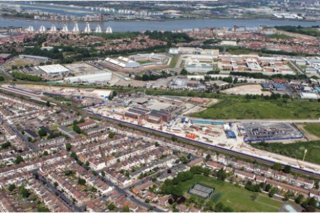 Plumstead's aerial view  looking north across the Thames, where Crossrail's tunnels under the river will be constructed. Archaeologists have found Bronze Age remains of a transport route at the site. (Photo: Crossrail Ltd)