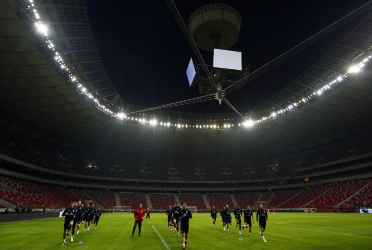 The England squad during a training session at the National Stadium in Warsaw