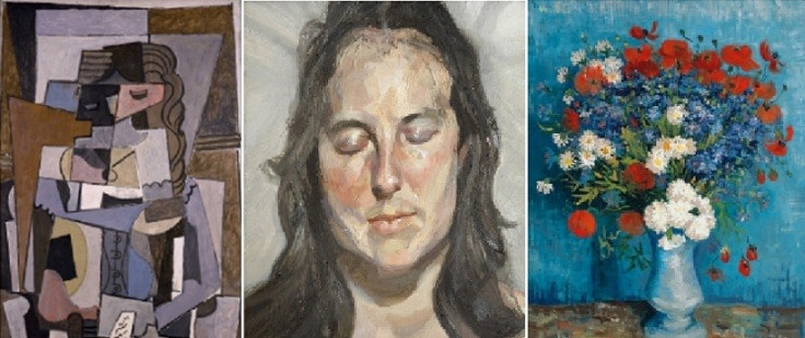Paintings at Avant-Gardes' show by (l-r) Picasso, Freud, Matisse