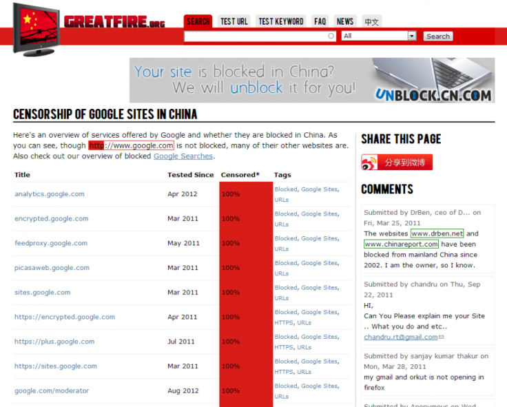 China Blocks Google.com
