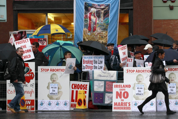 Pro-life campaigners protest outside the Marie Stopes clinic in Belfast October 18, 2012. The first private clinic offering abortions opened in Northern Ireland on Thursday, making access to abortion much easier for women in both Northern Ireland and the