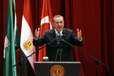 Turkish Prime Minister Erdogan delivers a speech at Cairo University after his meeting with Egyptian President Mursi