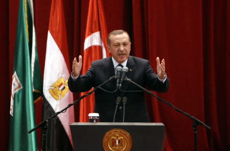 Turkish Prime Minister Erdogan delivers a speech at Cairo University after his meeting with Egyptian President Mursi