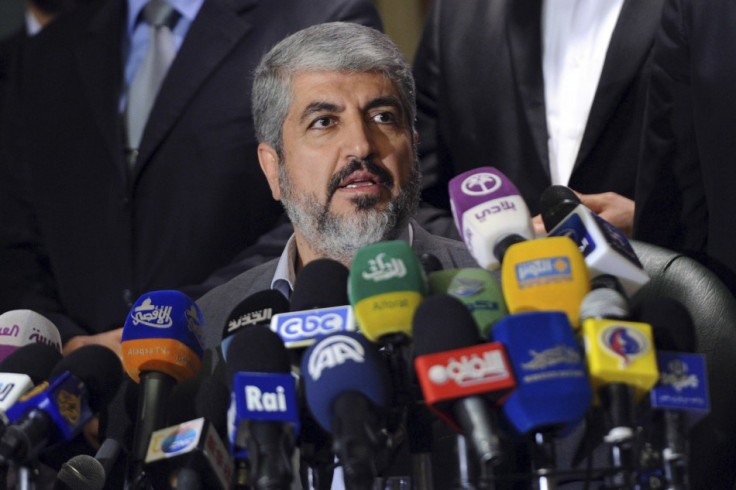 Hamas's leader in exile Meshaal speaks during a news conference in Cairo
