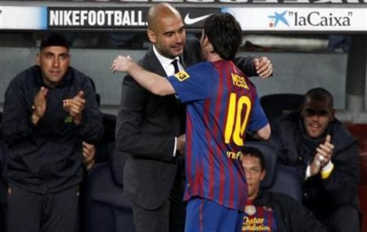 Pepe Guardiola and Lionel Messi