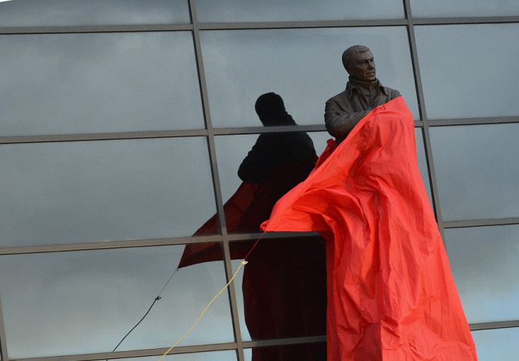 A statue of Manchester United manager Alex Ferguson, by sculptor Philip Jackson, is unveiled at Old Trafford (Reuters)