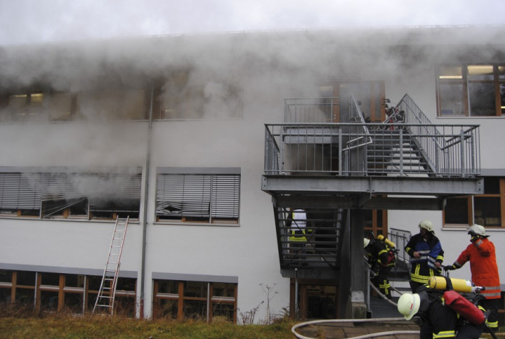 Firemen attend scene of fire at workshop for disabled people in Titisee- Neustadt