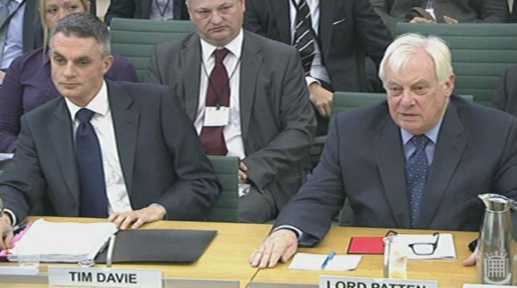 Lord Patten (r)appearing alongside acting BBc director general Tim Davie