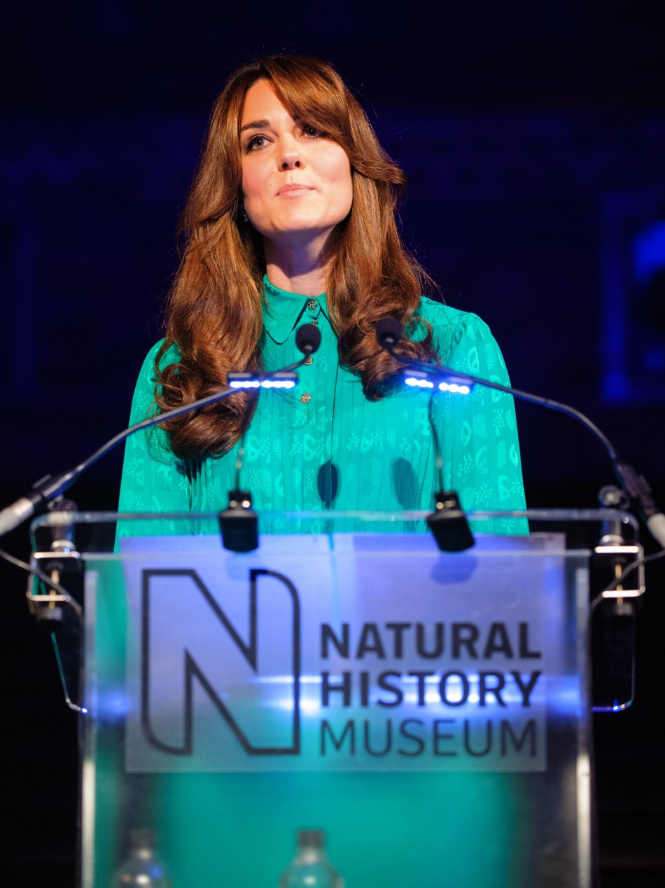 Duchess of Cambridge speaks during a visit to the Natural History Museum where she officially opened the new Treasures Gallery, in central London