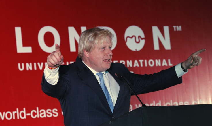 London Mayor Boris Johnson speaks at a higher education reception in New Delhi