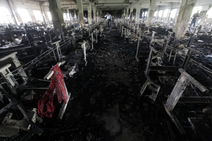 Scarf of a garment worker is seen in the burnt interior of garment factory Tazreen Fashions