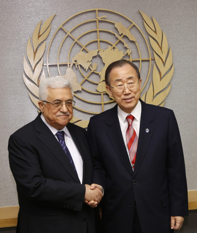 Palestinian President Abbas shakes hands with U.N. Secretary General Ban at the U.N. headquarters in New York Palestinian President Abbas shakes hands with U.N. Secretary General Ban at the U.N. headquarters in New York