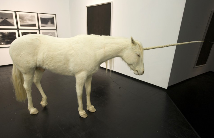 The sculpture 'another winter' by artist Aleksandar Duravcevic depicts an unicorn at the Art Cologne fair in Cologne