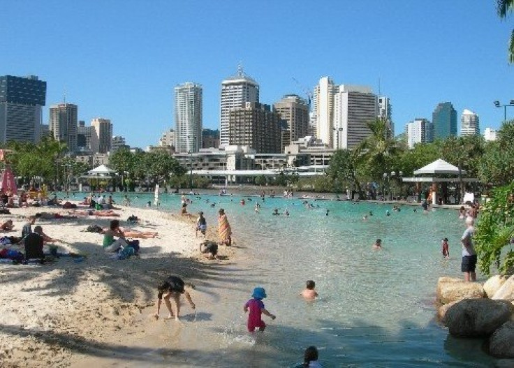 Artificial beach on South Bank in Brisbane