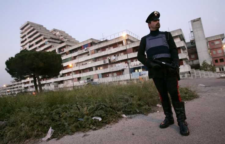 Italian Carabinieri patrol the Scampia district in the southern city of Naples
