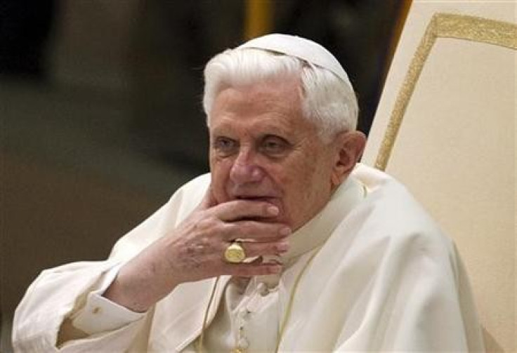 Pope Benedict XVI looks on during his weekly Wednesday general audience in Paul VI hall at the Vatican