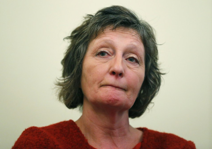 Geraldine Finucane, the widow of murdered Belfast solicitor Pat Finucane, reacts during a press conference (Reuters)