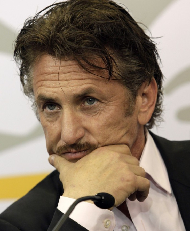 Sean Penn during a news conference after a meeting with Uruguay's President Mujica at the presidential house in Montevideo