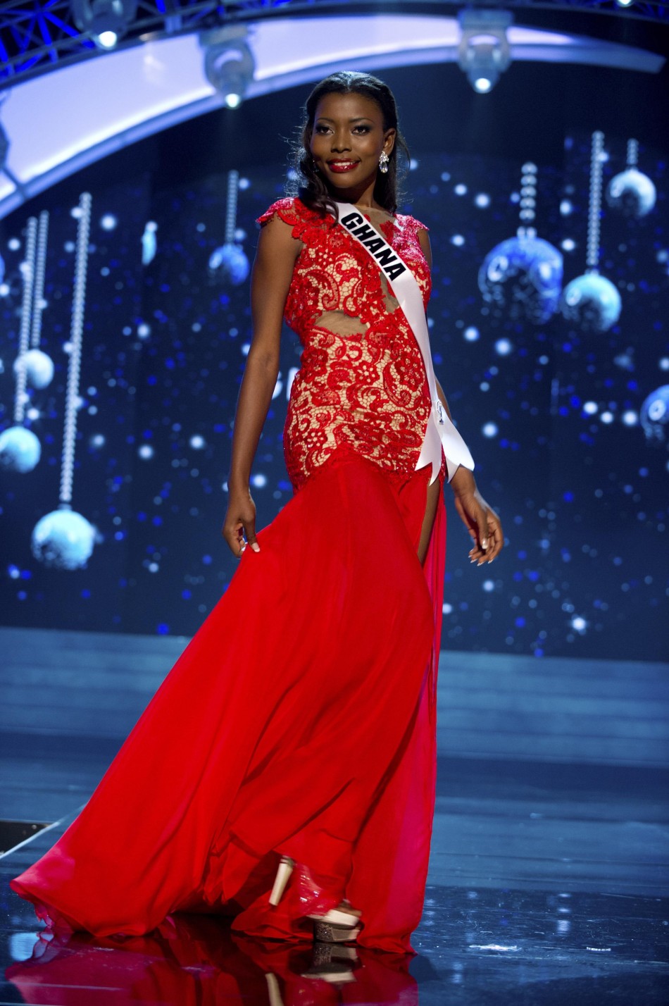 Miss Ghana 2012 Ofori competes in an evening gown of her choice during the Evening Gown Competition of the 2012 Miss Universe Presentation Show in Las Vegas