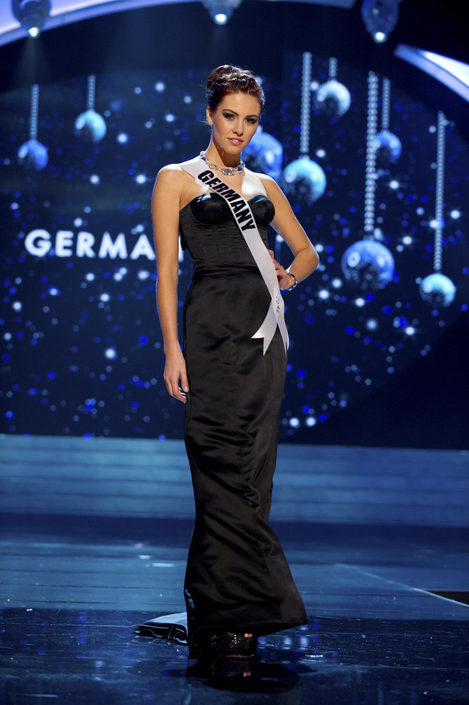 Miss Germany 2012 Endemann competes in an evening gown of her choice during the Evening Gown Competition of the 2012 Miss Universe Presentation Show in Las Vegas