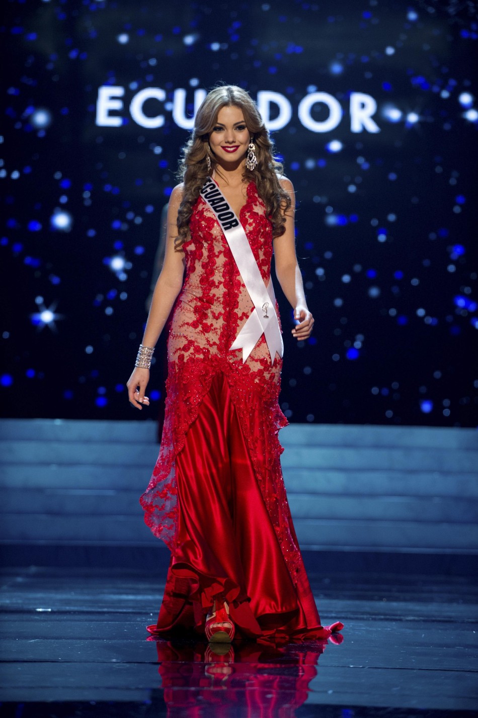 Miss Ecuador 2012 Perez competes in an evening gown of her choice during the Evening Gown Competition of the 2012 Miss Universe Presentation Show in Las Vegas