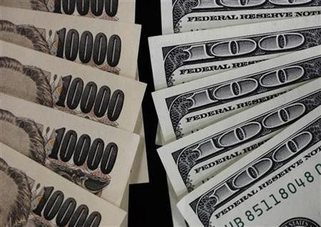 100 dollar bank notes and 10,000 yen notes.