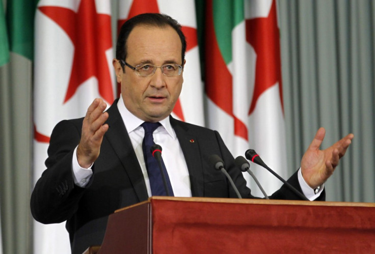 France's President Francois Hollande gives a speech
