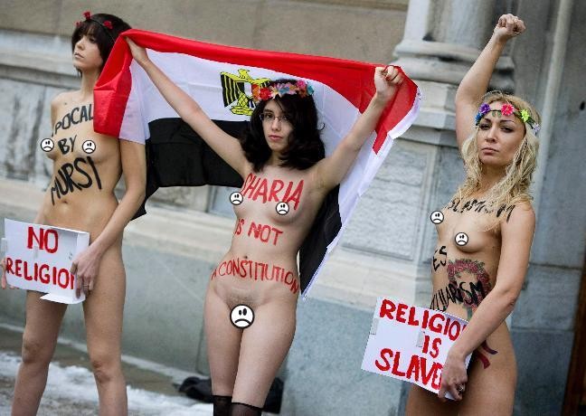 Egyptian activist Elmahdy and members of Ukrainian topless women's rights group Femen Egyptian activist Elmahdy and members of Ukrainian topless women's rights group Femen