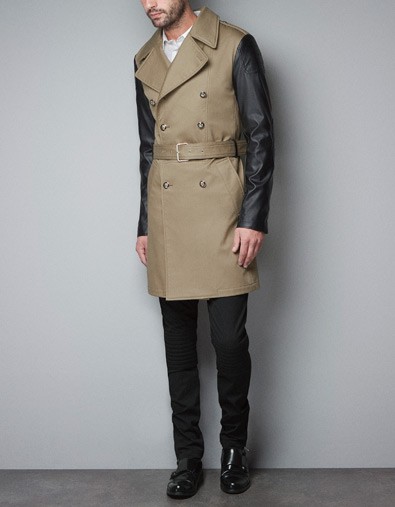 TRENCH COAT WITH FAUX LEATHER SLEEVES