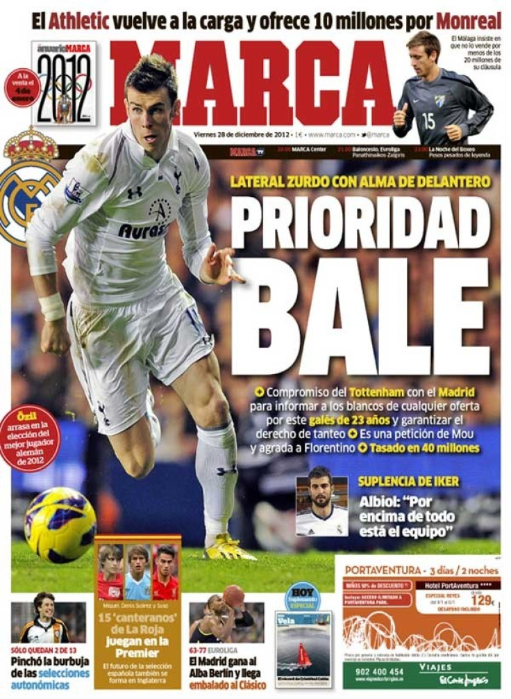 Front page of Spanish newspaper Marca on 28 December, 2012