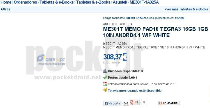 CES 2013: Asus ME301T Memo Pad10 Tablet Leaks, to be Powered by Tegra 3 Processor