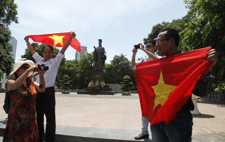 Bloggers attending an anti-China protest in Hanoi (Reuters)