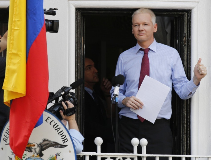 Assange addresses followers from Embassy balcony