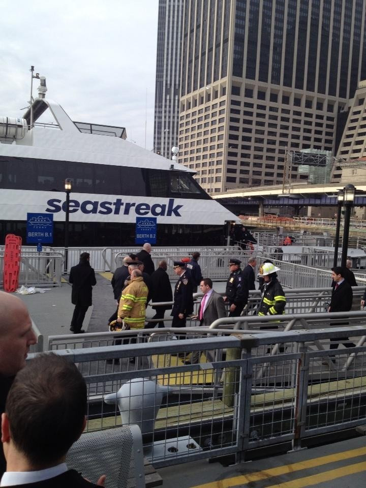 Mayor Bloomberg walking up to the ferry