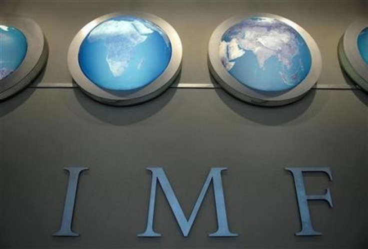 The IMF nameplate is displayed on a wall at the headquarters in Washington April 11, 2008.