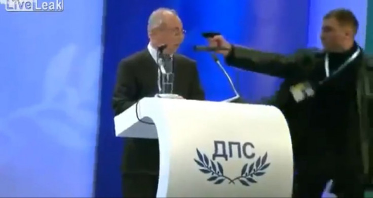 Gunman attempts to shoot Bulgarian politician Ahmed Dogan on live TV.