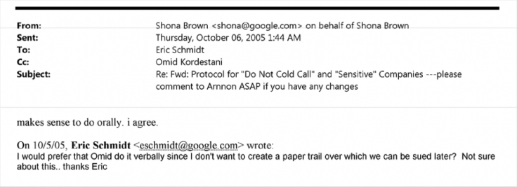 Eric Schmidt Email about hiring policy