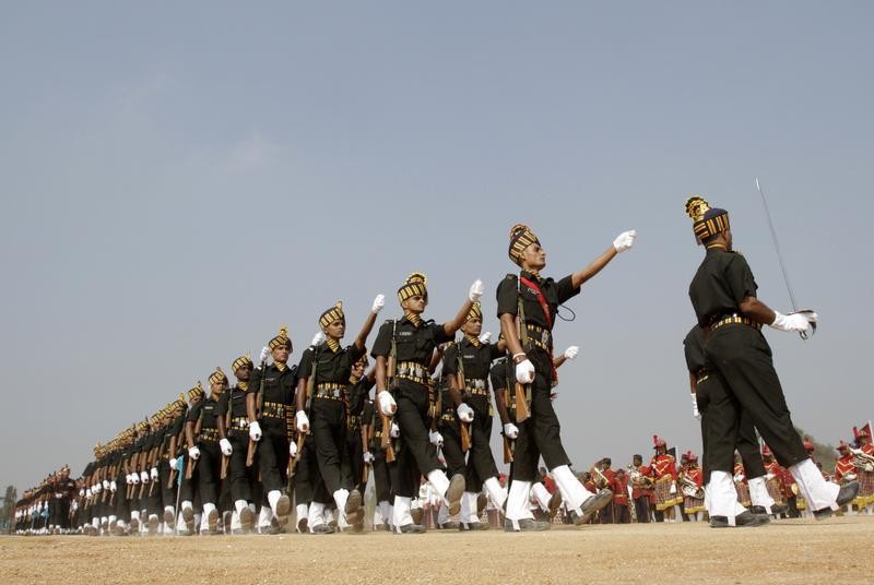 Indian soldiers march during the Republic Day parade in the southern Indian city of Hyderabad January 26, 2013.